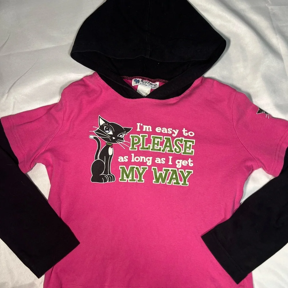 Vintage Y2K Self Esteem Girls Cat Graphic Pink Black‎ Hoodie Size Large